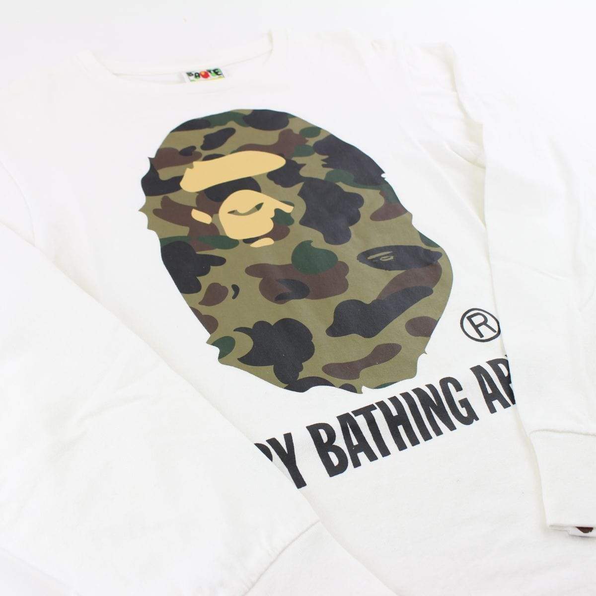 Bape 1st Green Camo Big Ape Logo LS White | SaruGeneral