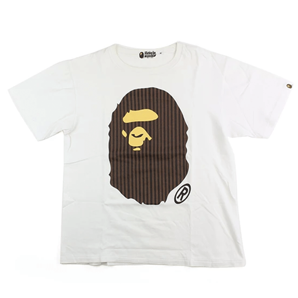 Bape Brown Stripe Big Ape Logo Tee White | SaruGeneral