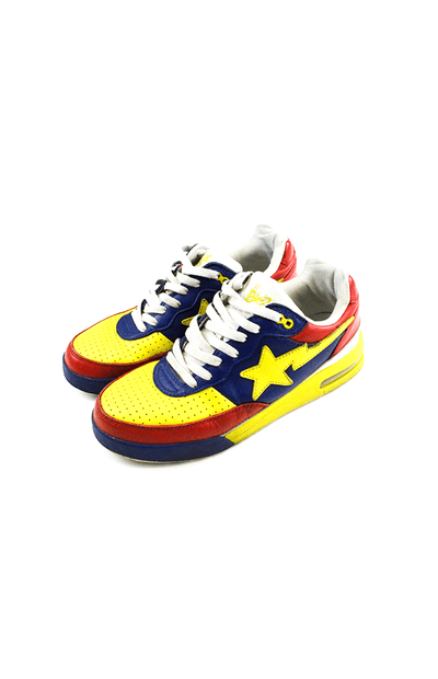 red yellow blue sneakers