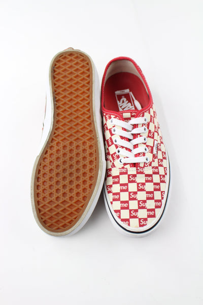 checkered vans with red