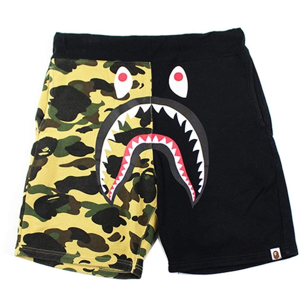 Bape 1st Yellow Camo Half Black Shark Shorts | SaruGeneral