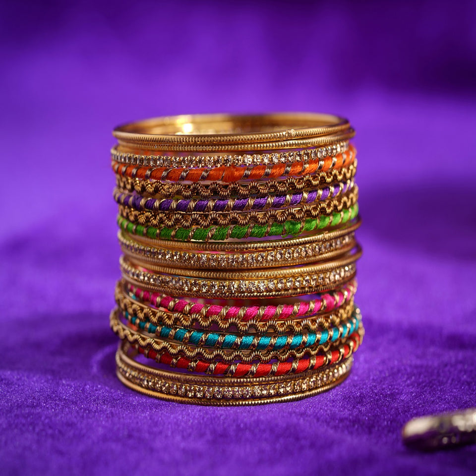 Set of 22 Multi Coloured Silk Thread Bangle set for both hands by ...