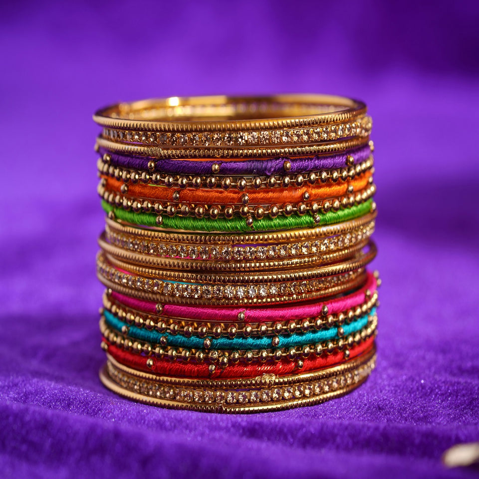 Set of 22 Multi Coloured Silk Thread Bangle set for both hands by ...