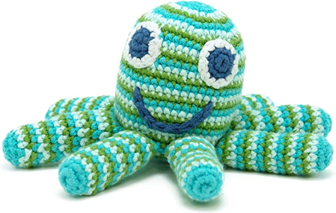 Pebble Green Sea Turtle Handmade Cotton Baby Rattle – Junk Free Beauty