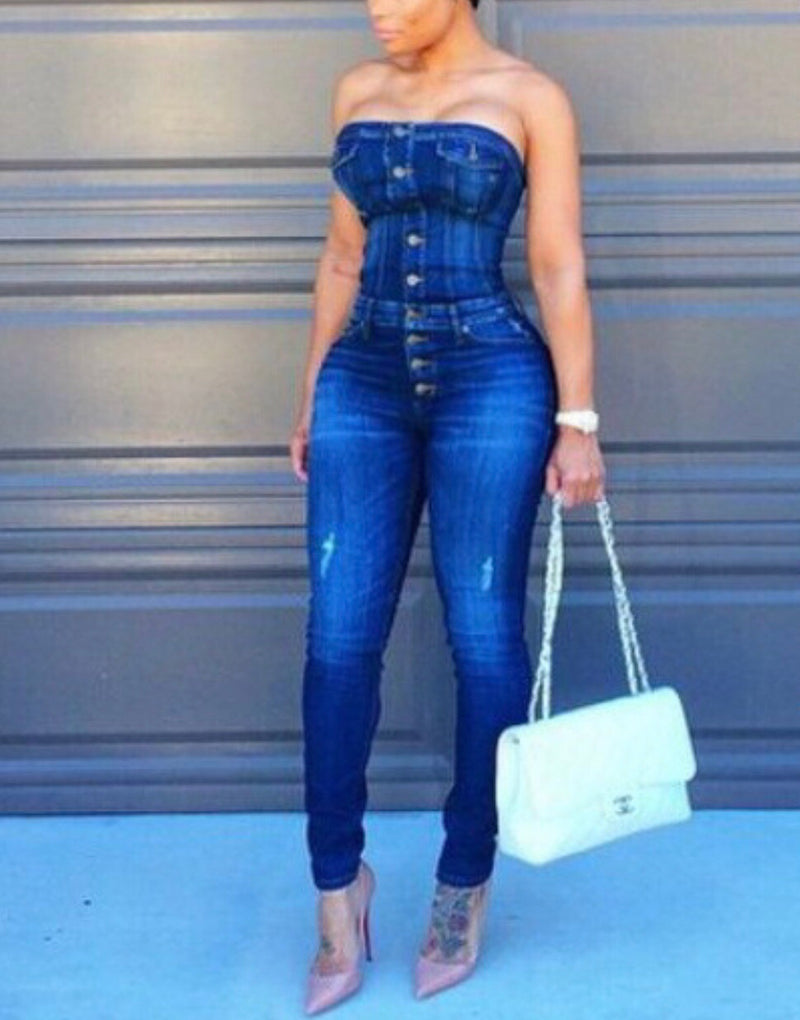 girl boss denim jumpsuit