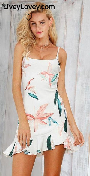 Ruffle Floral Summer Sun Dress Print / S Dress