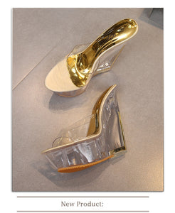 Gold Crystal Wedge Heels