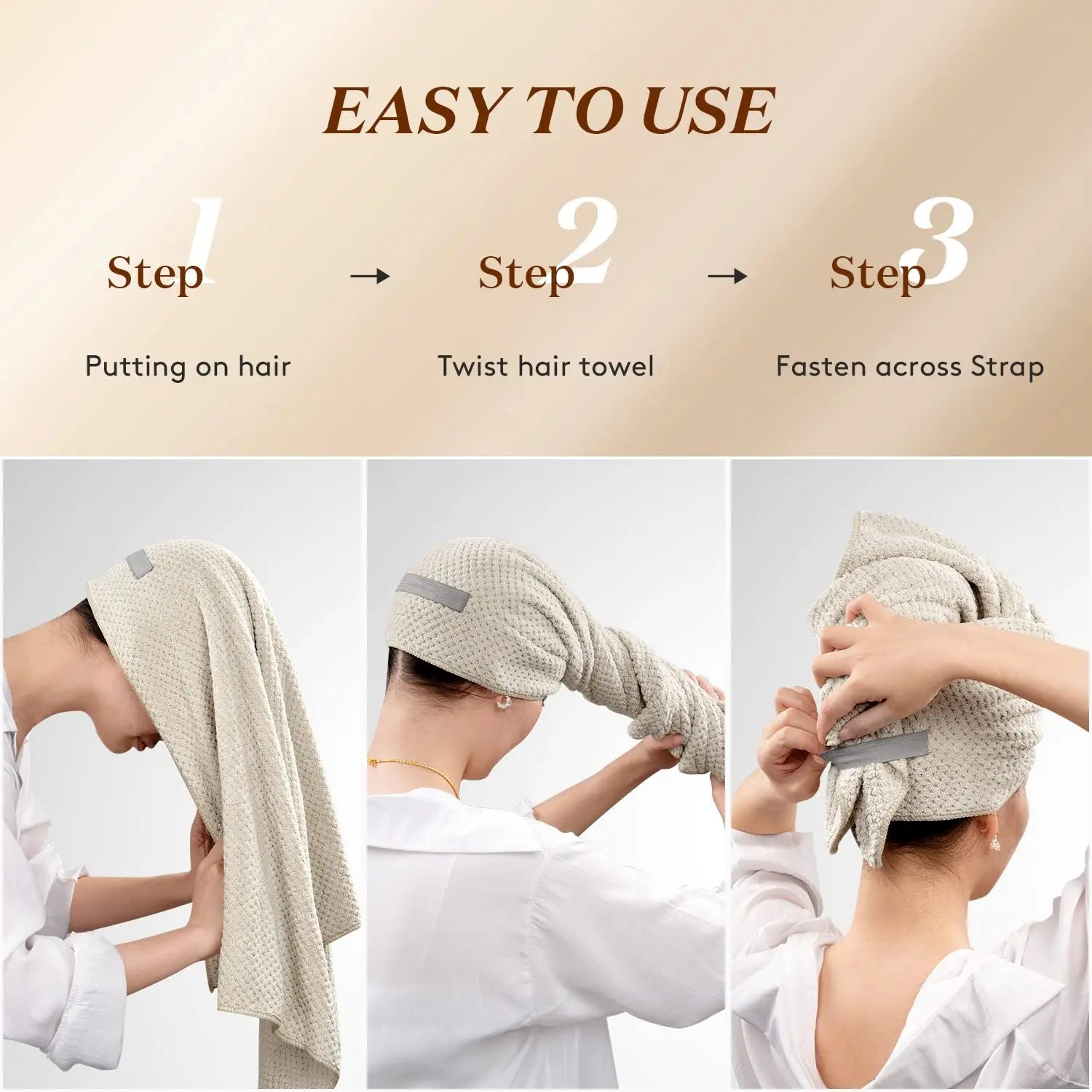 Microfiber Hair Towel Extra Large Wrap Quick Dry Hair Towel Wrap with Elastic Band , Ultra Absorbent Soft Hair Towel Wrap Turban