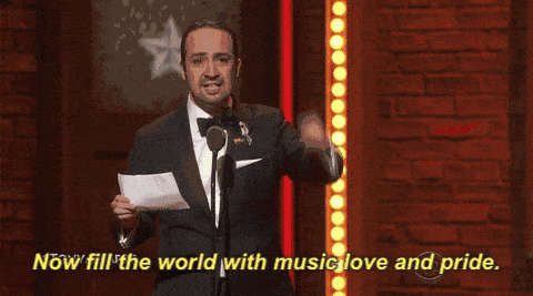 lin manuel miranda giving speech - "now fill the world with music, love, and pride"