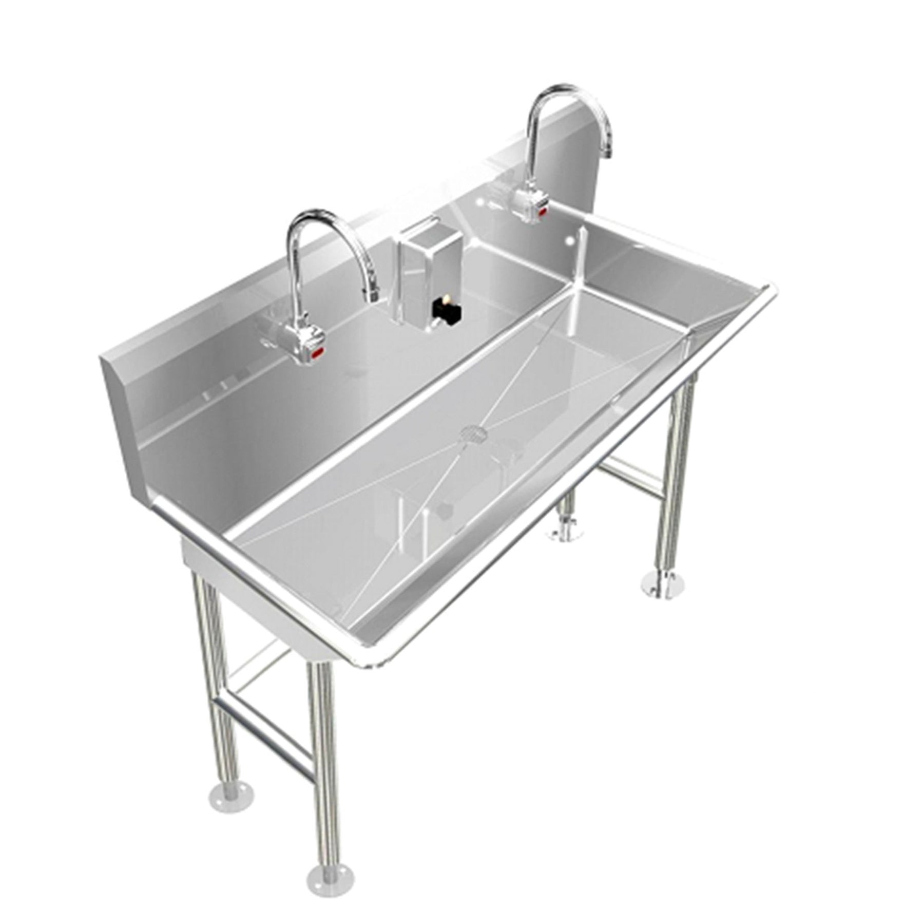 Stainless Steel Multi Station Wash Up Sink 48 Electronic Faucets Free Standing 021e48208h