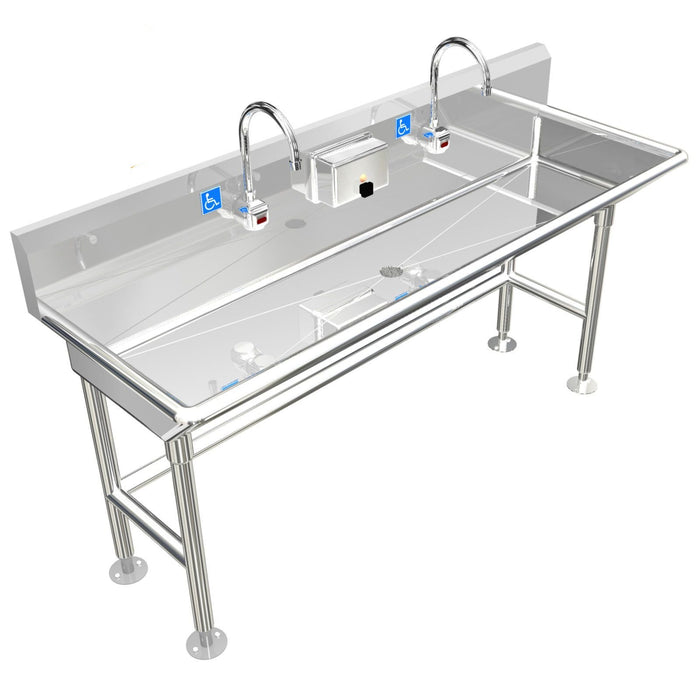 Stainless Steel Ada Compliant Multi Station Wash Up Sink 60 Electronic Faucet Free Standing Ada 021e602066h