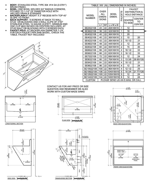 Stainless Steel Heavy Duty Surgeon Wash Up Sink 1 Station 36 Sink Body Only Wall Brackets S13622108