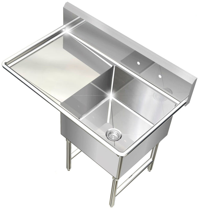 Stainless Steel 1 Compartment Restaurant Commercial Sink 39 With Drain Board 3924 181812