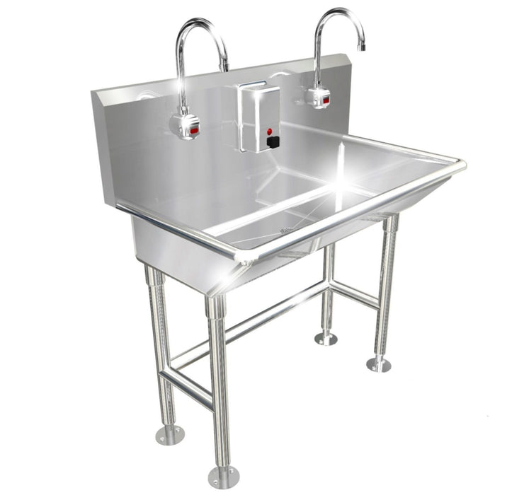 Stainless Steel Multi Station Wash Up Sink 36 Electronic Faucet Free Standing 021e36208h