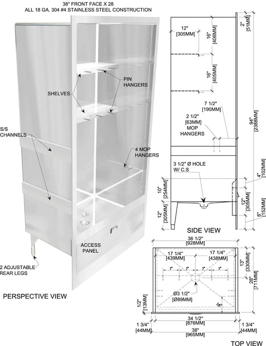 Stainless Steel Mop Sink Cabinet Enclosure Basic Model