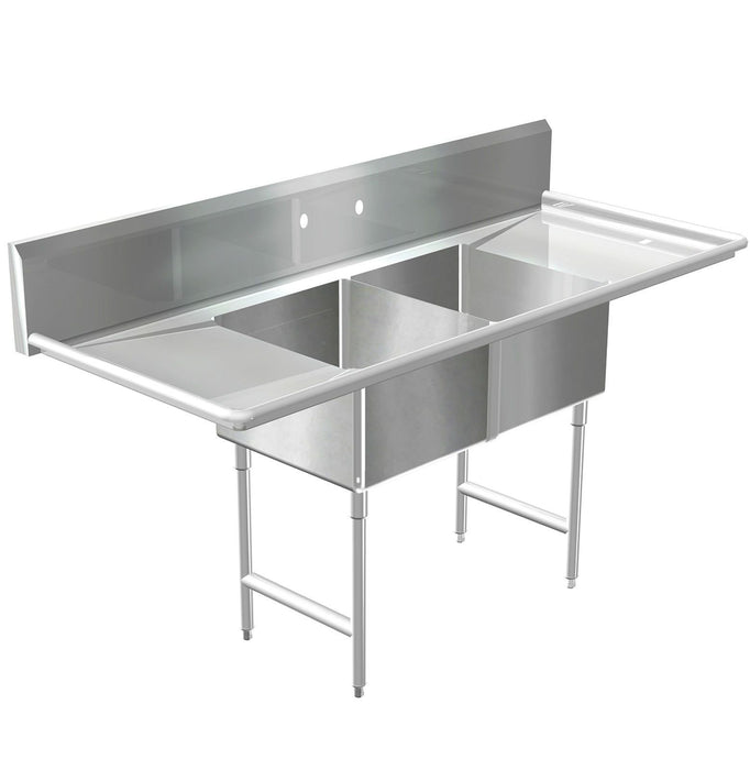 Stainless Steel Heavy Duty 2 Compartment Restaurant Commercial Sink 72 With Drain Boards 7224 181812p2b