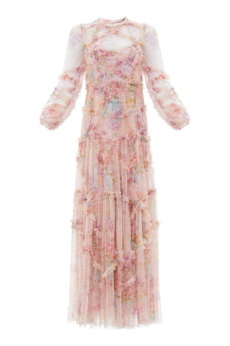 Floral Diamond Ruffle Gown – Multi | Needle & Thread