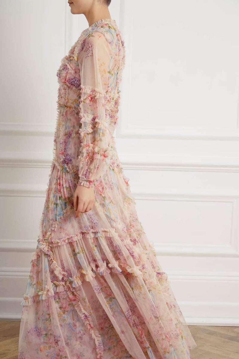 Floral Diamond Ruffle Gown – Multi | Needle & Thread