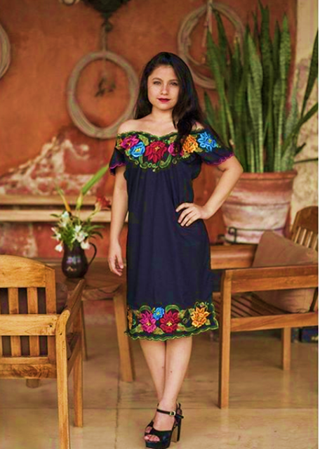 Vestido Huipil Negro Colores - Mexicano