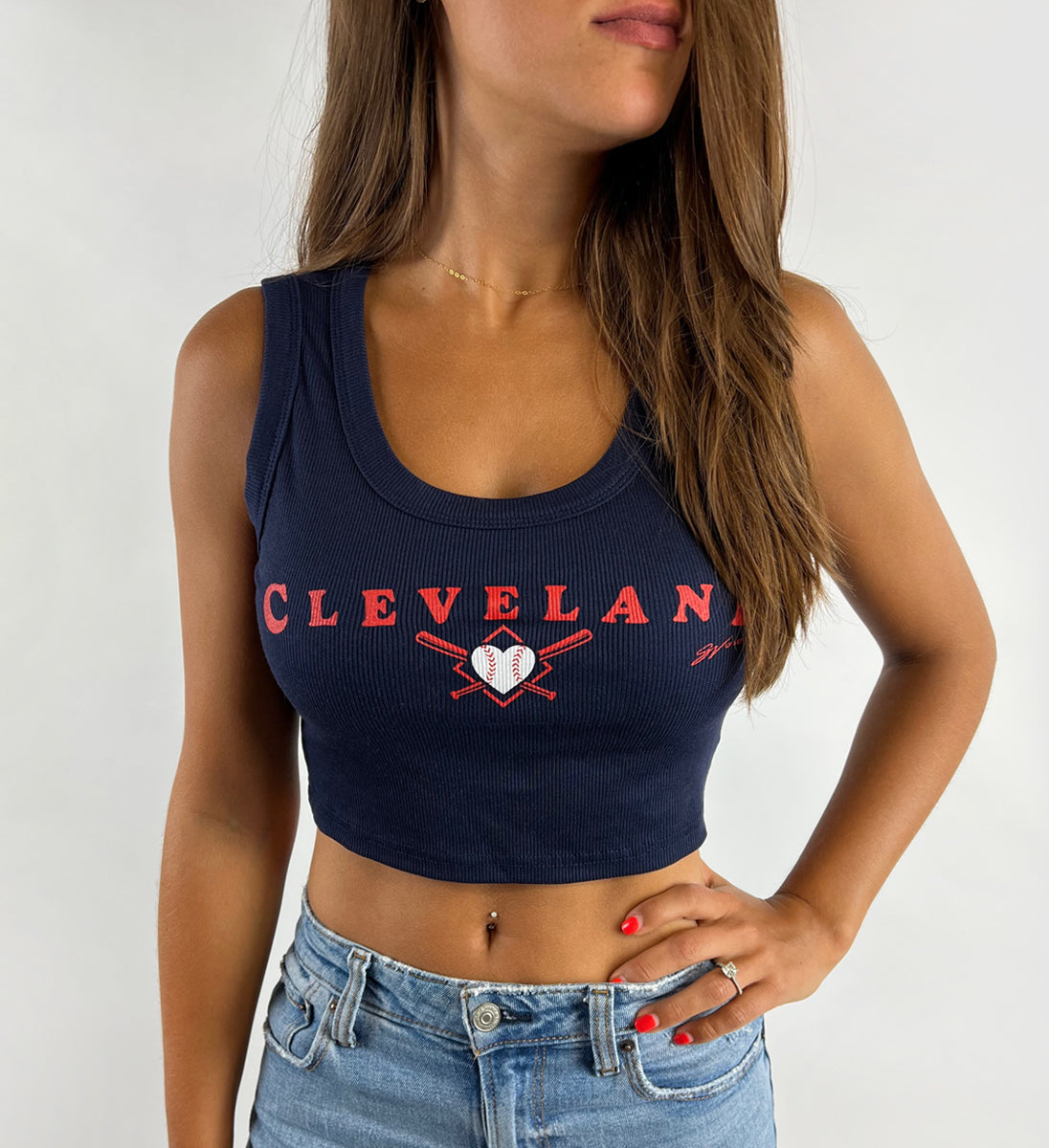 Orange Cleveland Football Cropped Tank Top