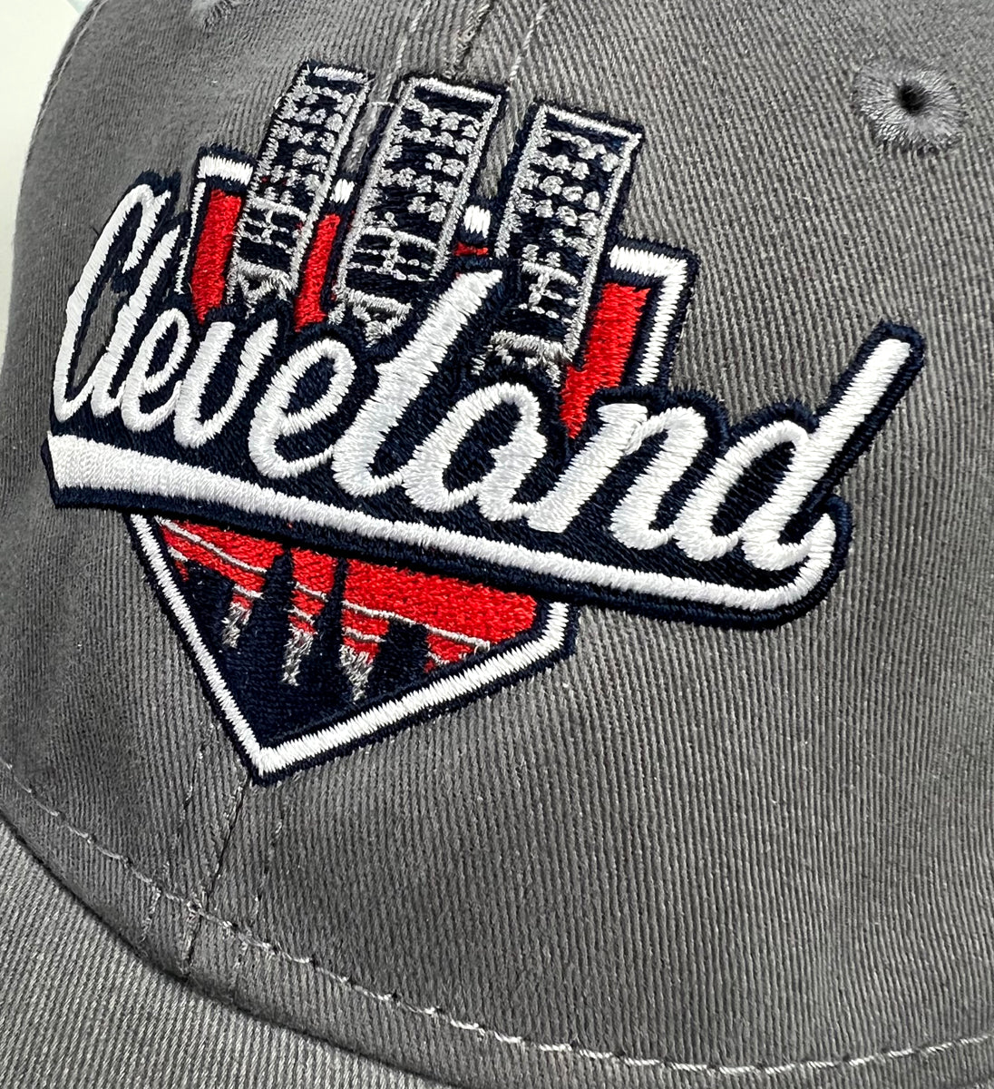 Cleveland Baseball Statue Snap Back Hat Grey/Red