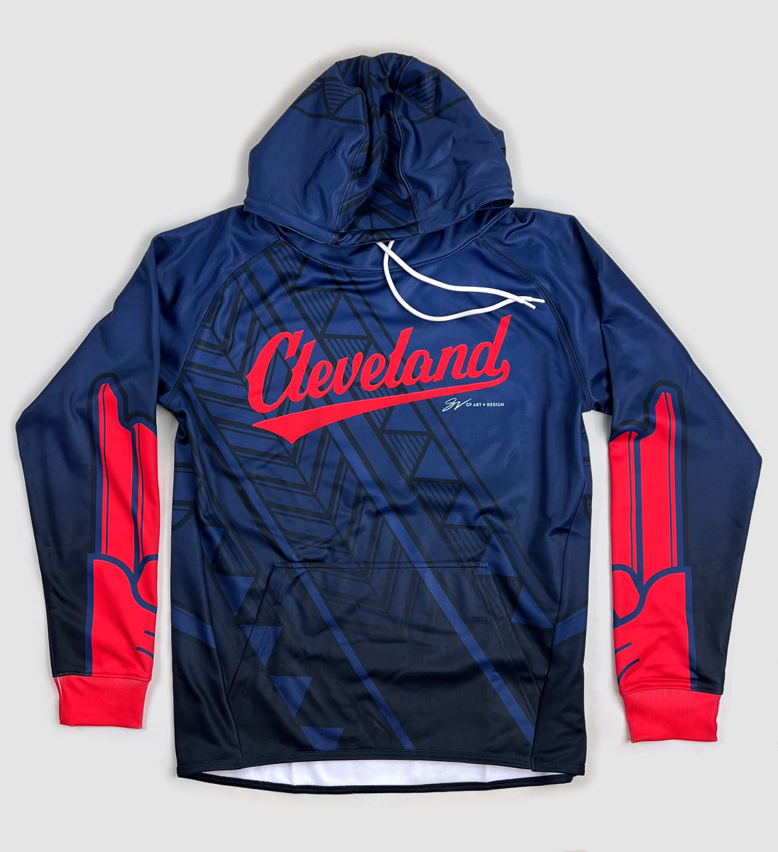 Custom Red Cleveland Baseball Hooded Sweatshirt