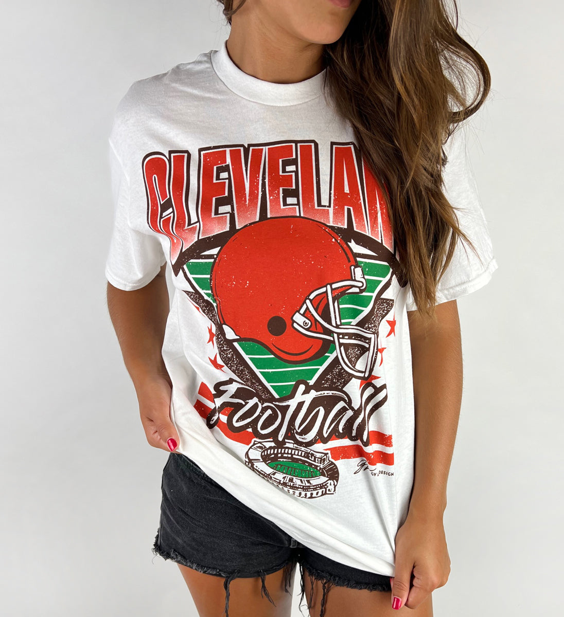 Cleveland Football Retro White T shirt - GV Art and Design product image