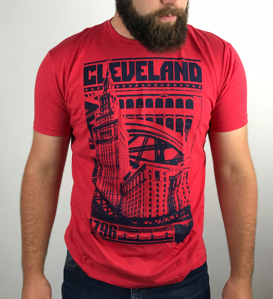 navy blue and red t shirt