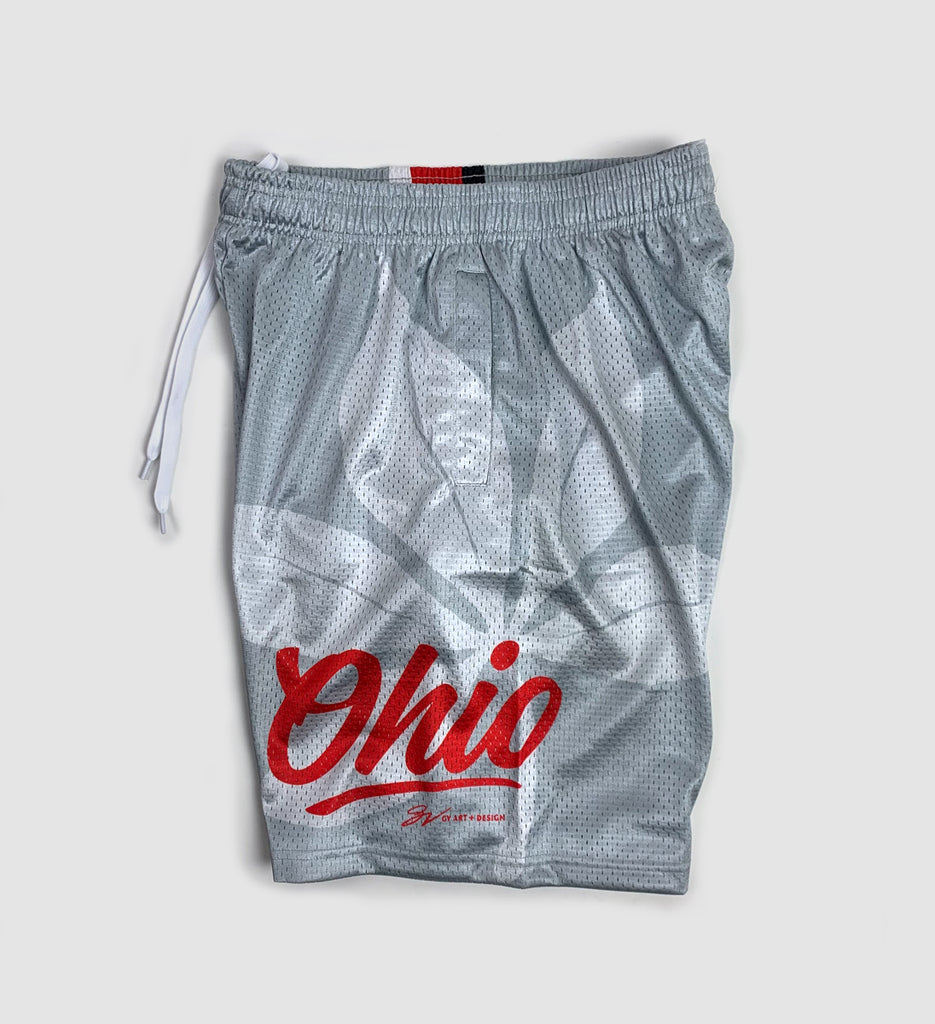 Limited Edition Ohio Script Silver Mesh Shorts | GV Art and Design
