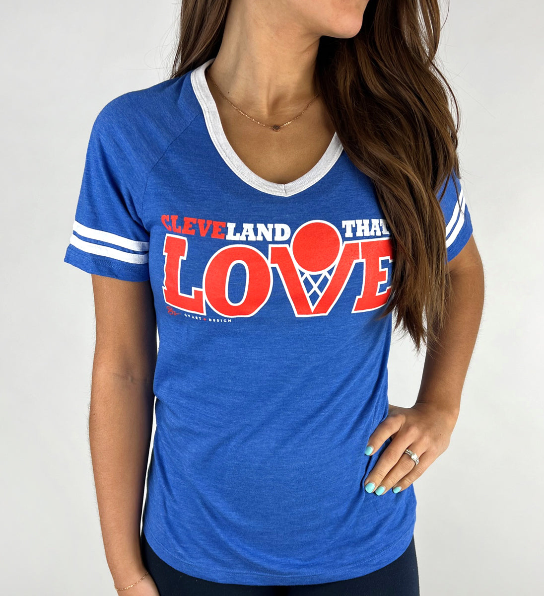 Cleveland Ballpark Script - Womens Relaxed Fit Vneck T-Shirt