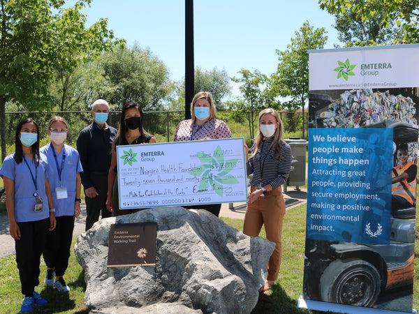 Emterra presented $27,098 to the Niagara Health Foundation. Over an eight-year span, Emterra Environmental has donated more than $372,000 to the Niagara Health Foundation to help treat cancer patients at the Walker Family Cancer Centre.