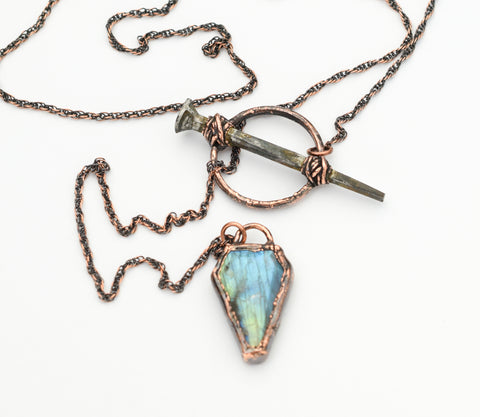 Labradorite Coffin with Coffin Nail Lariat Pendulum