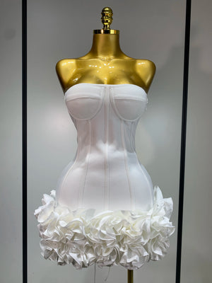 Strapless Flower Prom Gown Mini Dress - Mineli's Closet