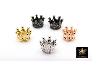 CZ Micro Pave Crown, Shaped Beads #869, 3 Pcs Queen King Crown Charm Spacers, Bracelets, Rose, Gold, Black, Silver