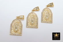 Load image into Gallery viewer, Gold Jesus Virgin Mary Charms, CZ Micro Pave Religious Pendants, Matte Gold Cross #926