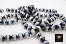 Load image into Gallery viewer, Tibetan Faceted Agate Beads, DZI Agate Black and Pearly White Color Beads BS #155, sizes 10 mm 14.5 inch FULL Strands