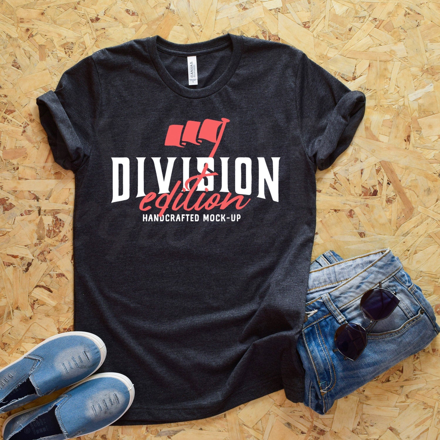 Download Shirt Mockup Bella Canvas 3001 T Shirt Heather Dark Grey Outfit Echodivision