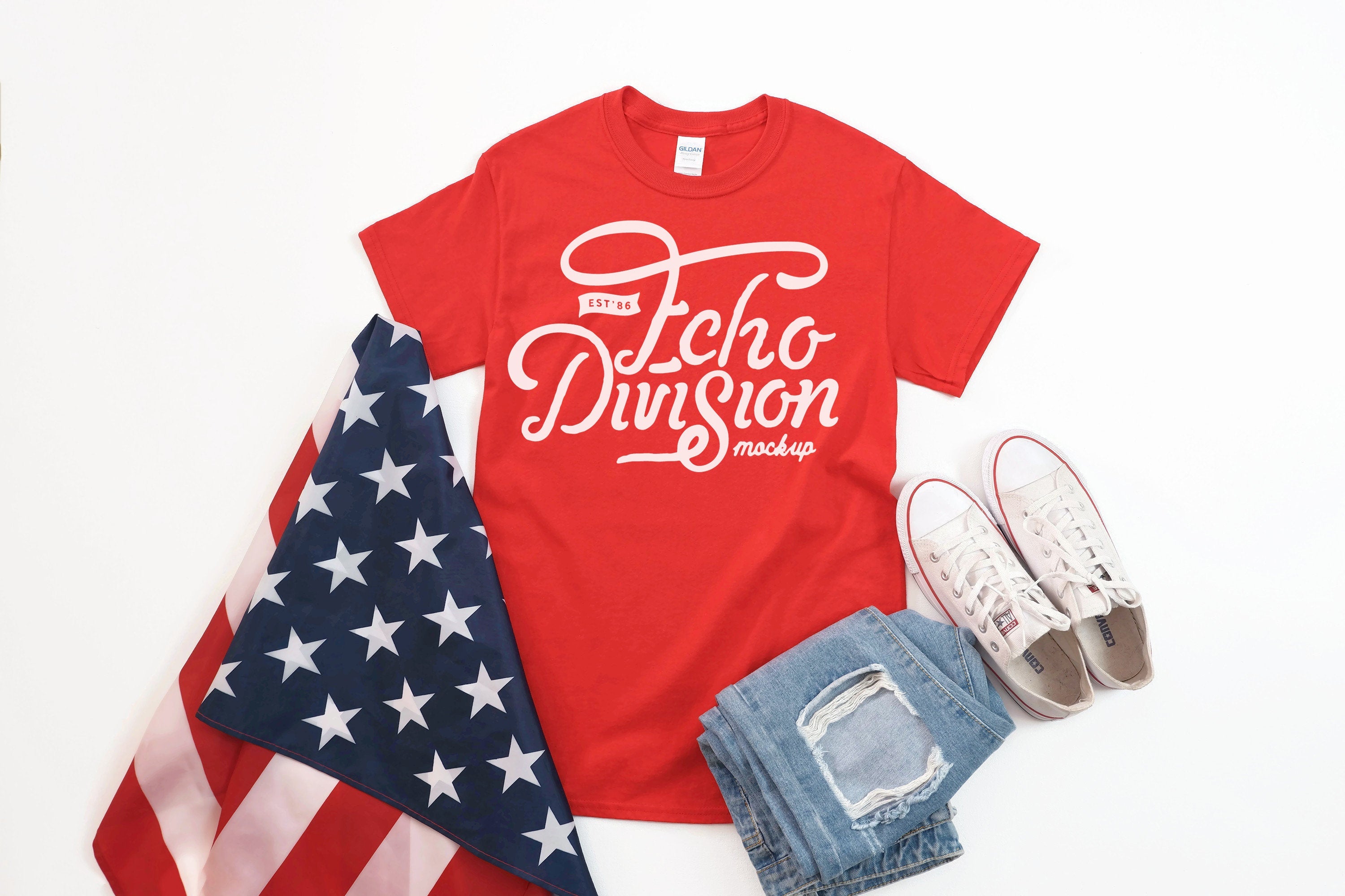 Download 4th Of July Shirt Mockup Gildan Heavy Cotton T Shirt 5000 Re Echodivision