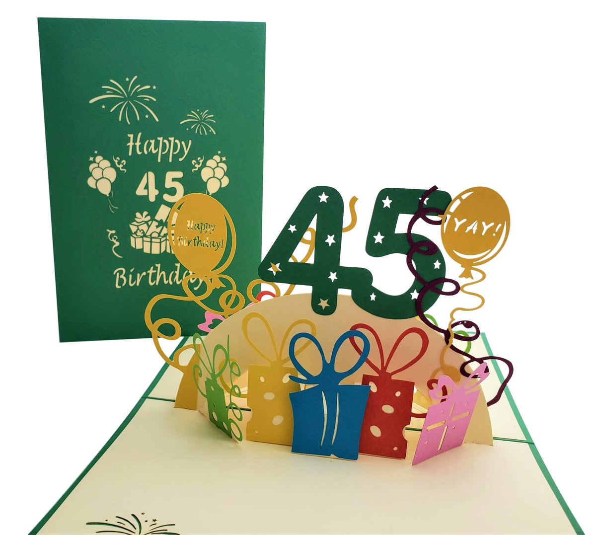 Happy 45th Birthday With Lots of Presents 3D Pop Up Greeting Card ...