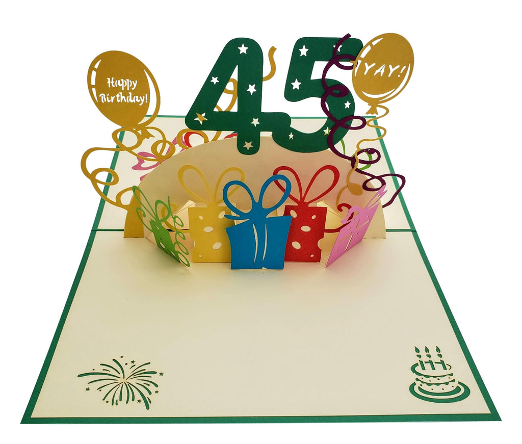 Happy 45th Birthday With Lots of Presents 3D Pop Up Greeting Card ...