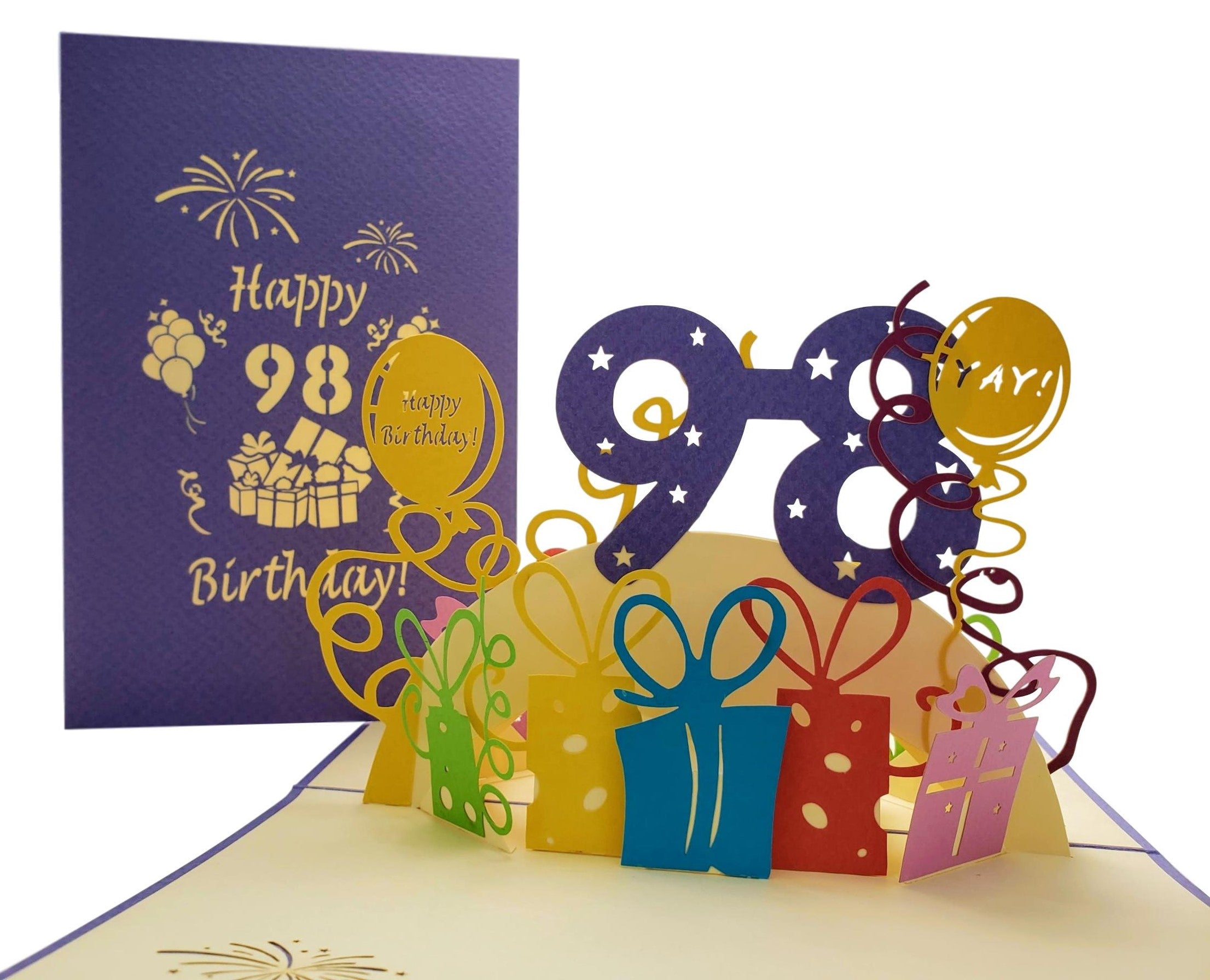 98th Birthday with Presents 3D Pop Up Greeting Card – iGifts And Cards