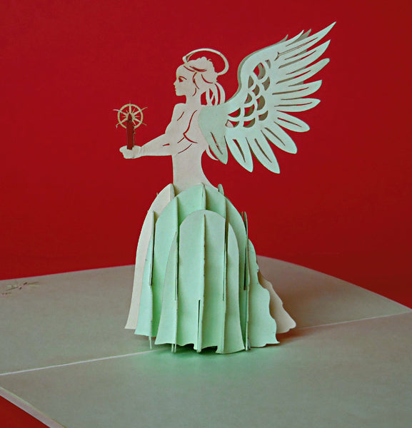 Angel (Green) 3D Pop Up Greeting Card 1 front