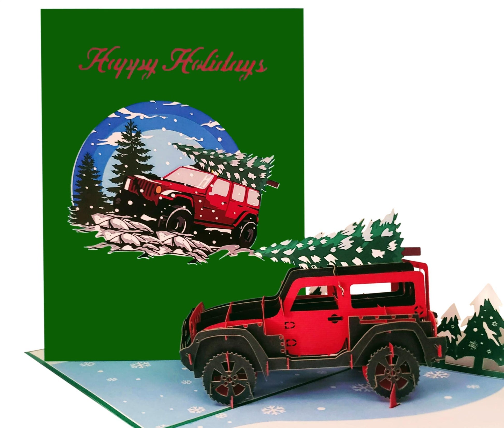 Happy Holidays Red Jeep with Christmas Tree 3D Pop Up Greeting Card –  iGifts And Cards
