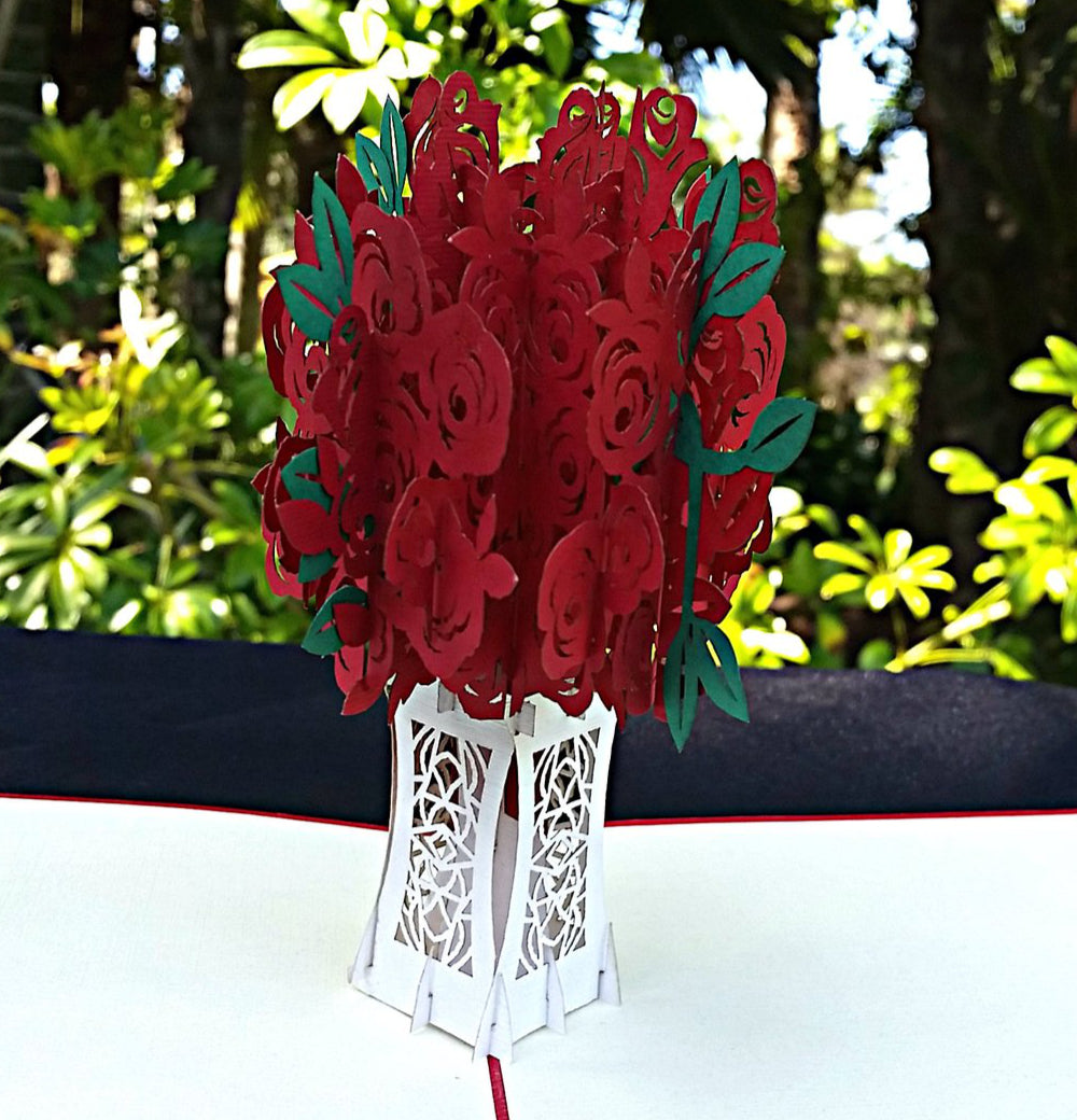 Red Rose Bouquet 3D Pop Up Greeting Card 1