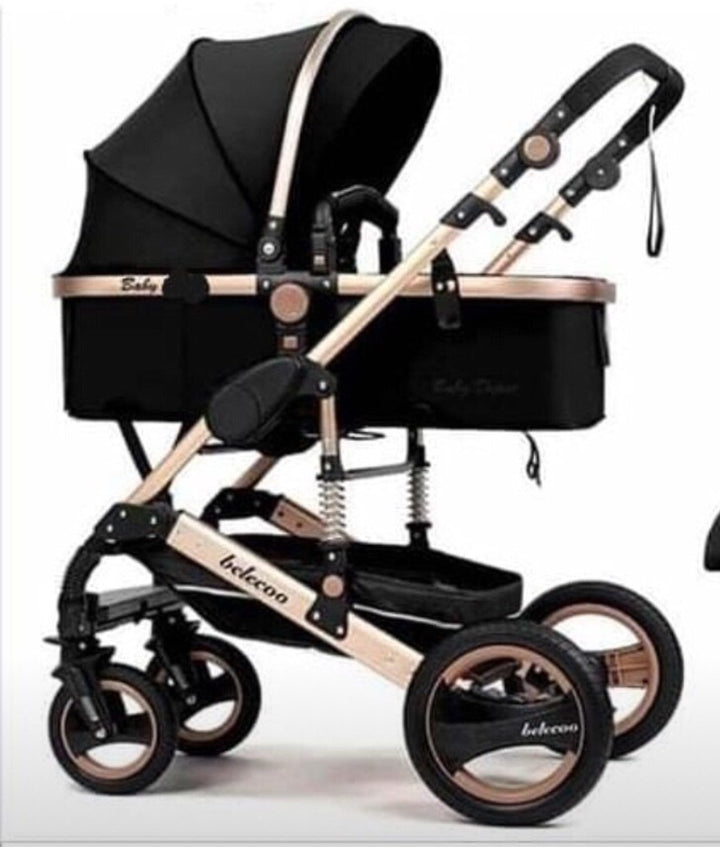 grey and rose gold travel system