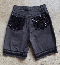 Load image into Gallery viewer, 1980s Black Denim Sequin Shorts