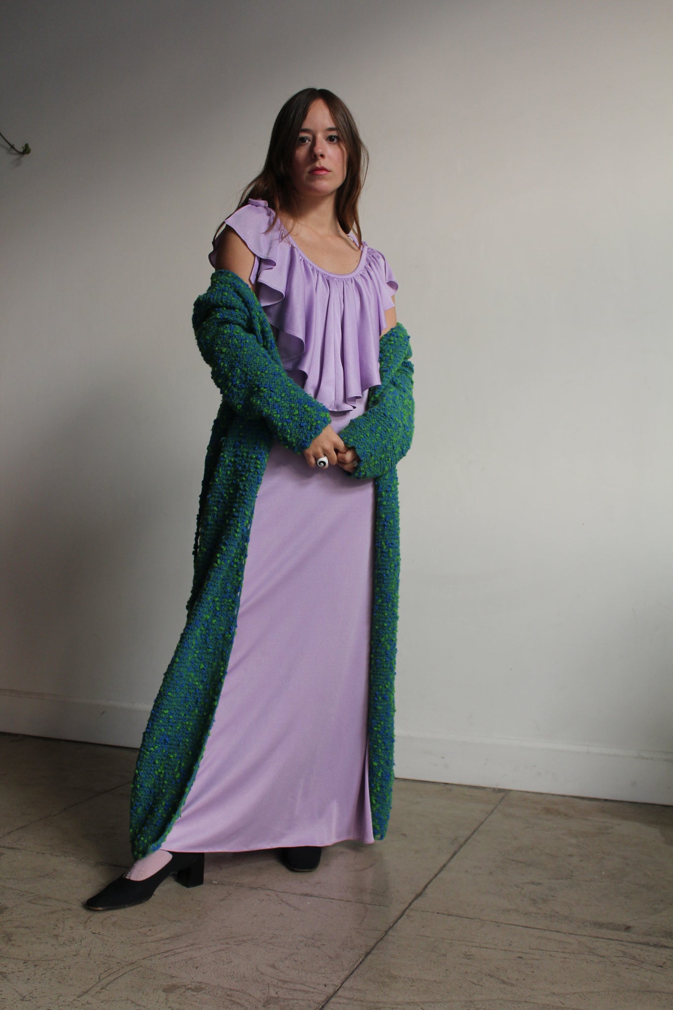 1970s Floor Length Nubby Sweater Coat