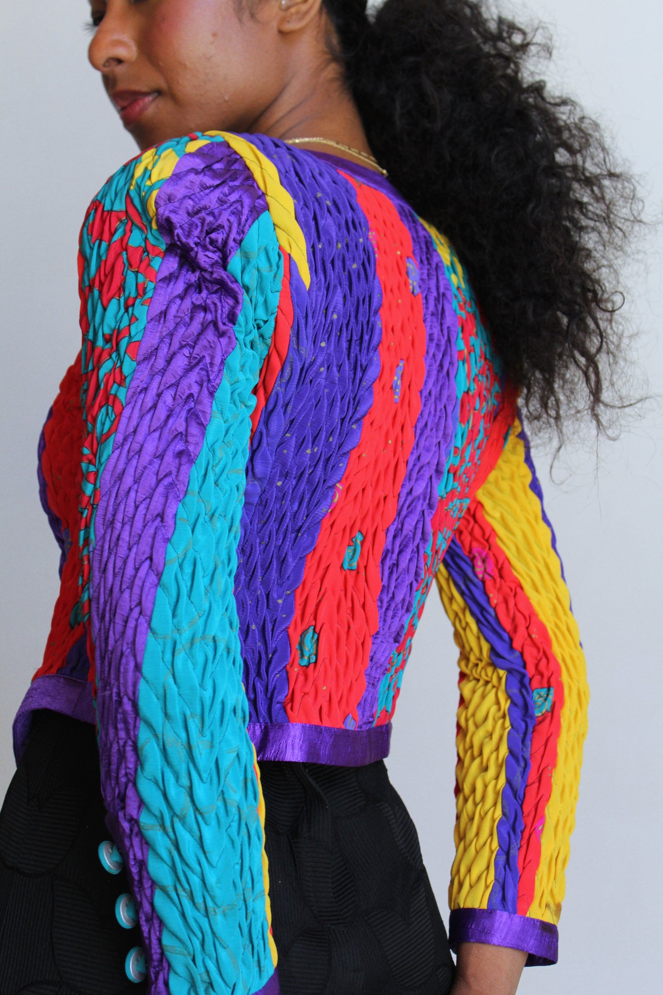 1980s Jeanne Marc Colorful Silk Quilted Jacket – 3 Women