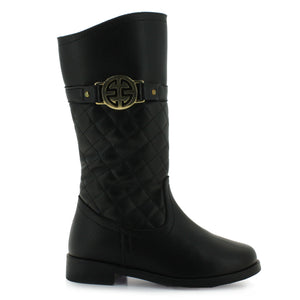 black boots with gold accents