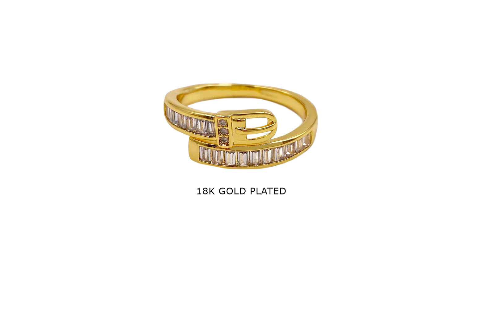 RBO1016 Cubic Zirconia 18k Gold Plated Buckle Ring